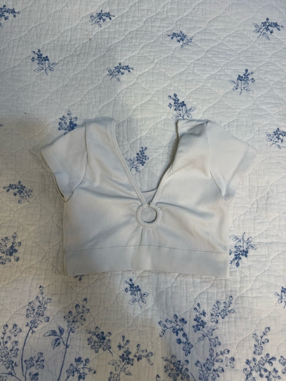 aerie white Ring-Front Ribbed Crop Top